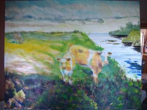 Cows by the River part 2 New painting on the way for the Migraine Action Art Exhibition