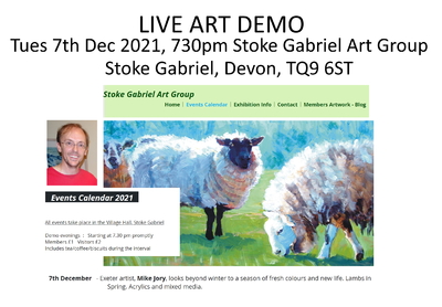 Live Art Demo at Stoke Gabriel Art Group in Devon on Tuesday 7th December 2021