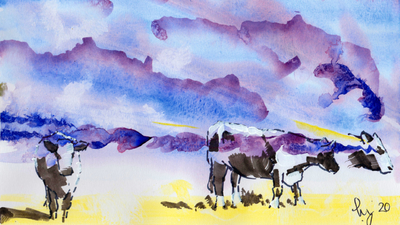 The Sunday Art Show - Cattle in the clouds painting