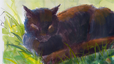 The Sunday Art Show - How to paint a black cat en plein air using a water brush