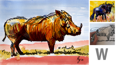 The Sunday Art Show - How to paint a warthog and wildebeest in watercolor