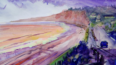 The Sunday Art Show - Loose watercolor coastal painting with no initial drawing